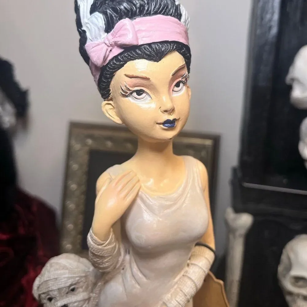 Hallow’s Eve Halloween Bride of Frankenstein Pink Bow Carrying White Dog Decor